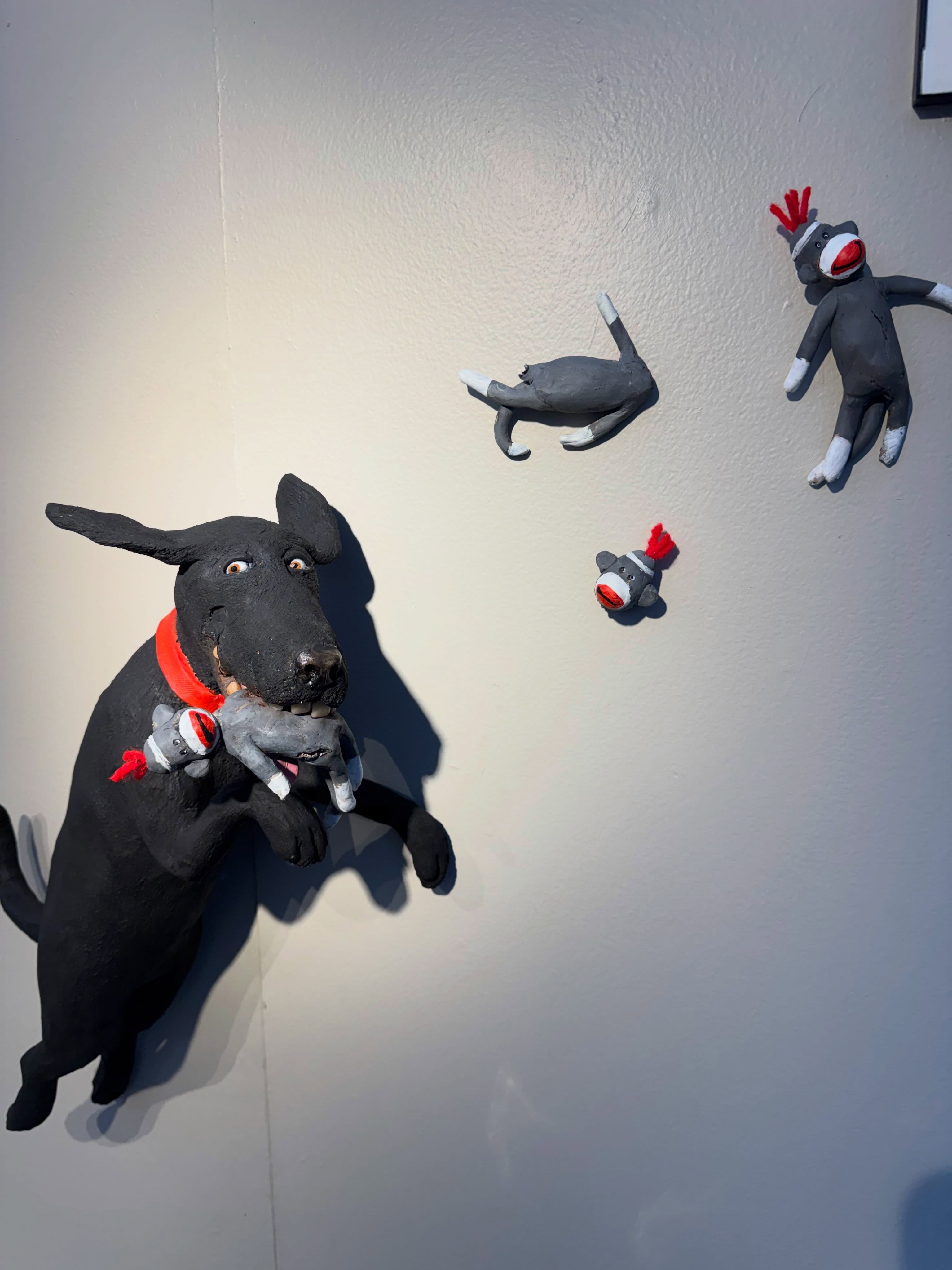The rain has let up and the dogs are ready for adoption at the Plaza Art Fair.  Booth 501 in front of the main stage.  #wallart #kc #plazaartfair #dogsofinstagram #claydogs