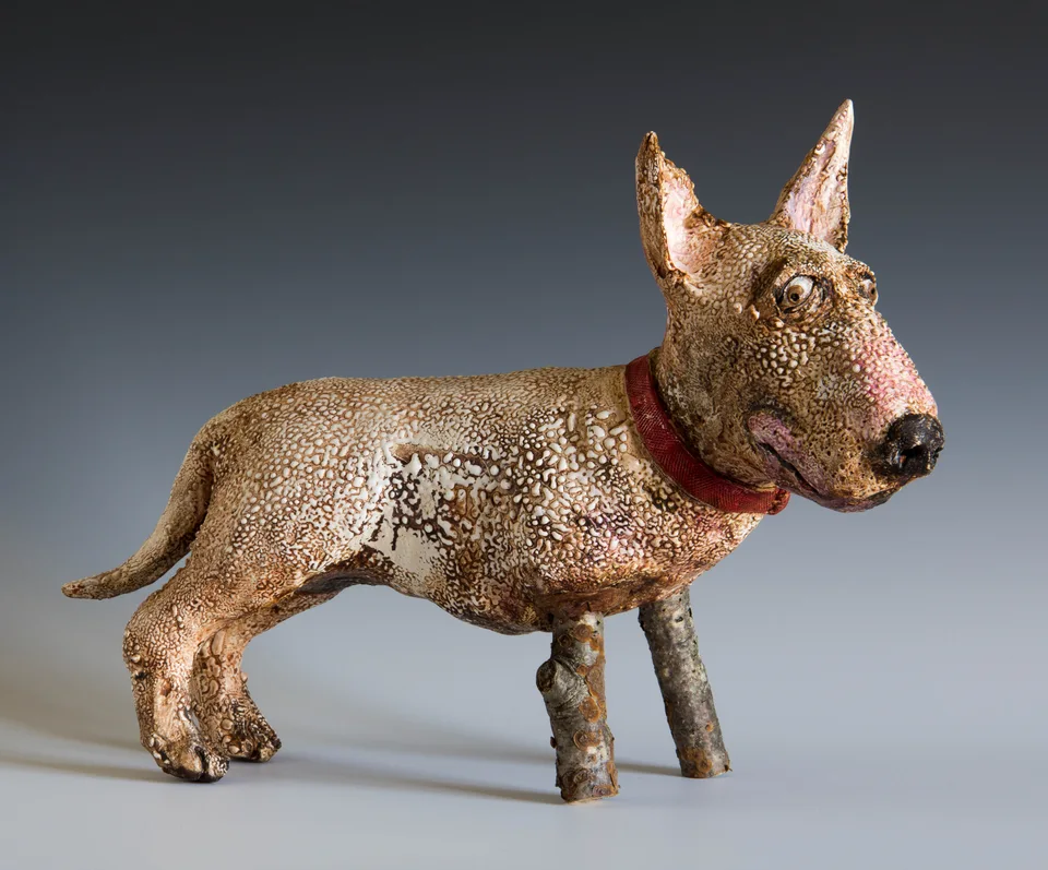 Bumpy Terrier — ceramic and mixed-media sculpture by Steve Jones