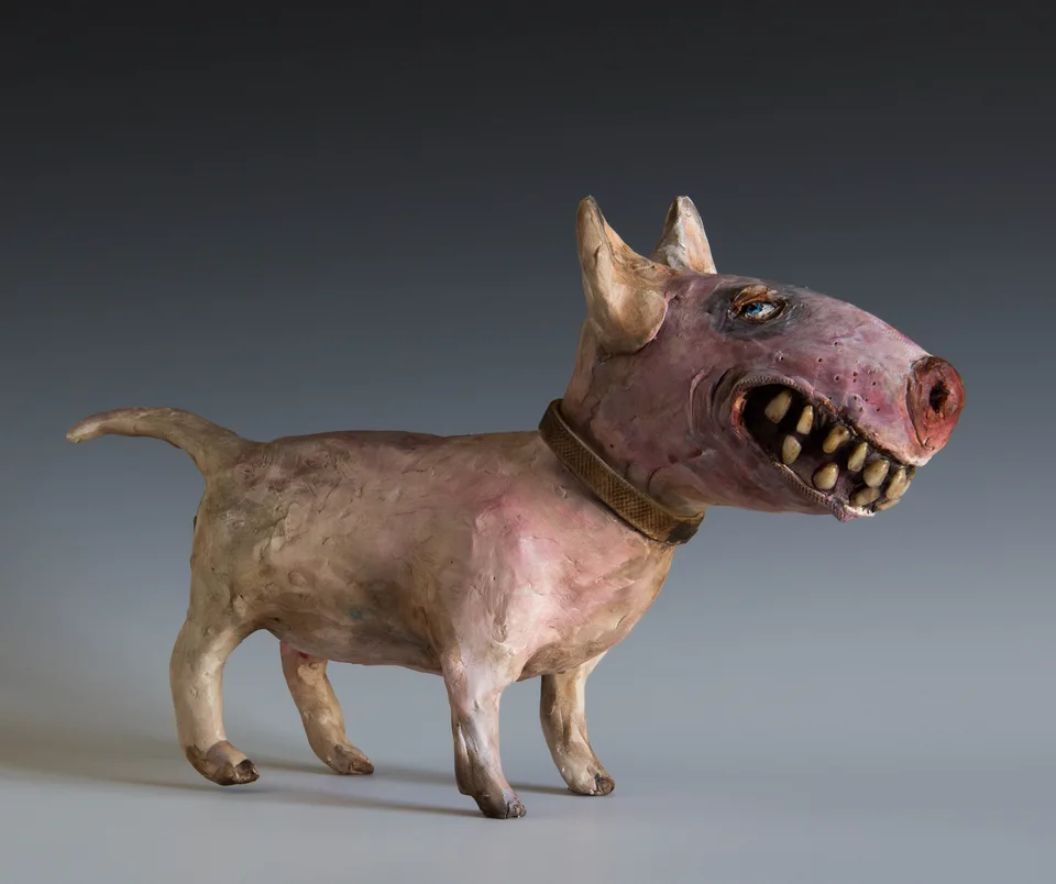 Mean Dog — ceramic and mixed-media sculpture by Steve Jones