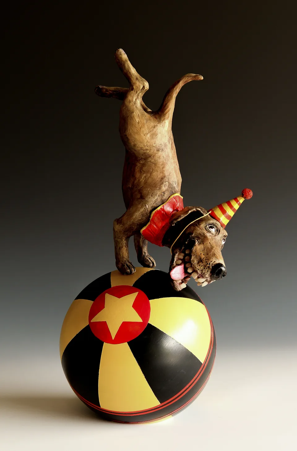 Trick Dog — ceramic and mixed-media sculpture by Steve Jones
