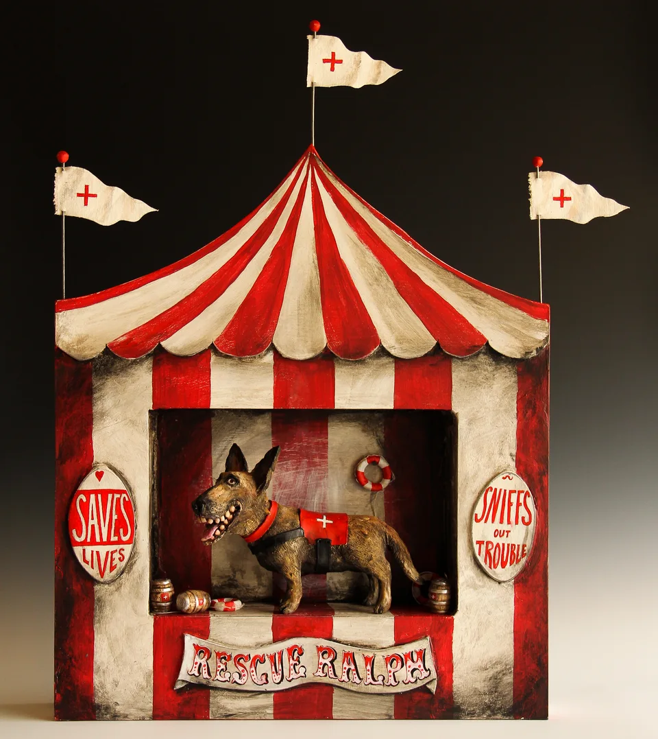 Rescue Ralph — ceramic and mixed-media sculpture by Steve Jones