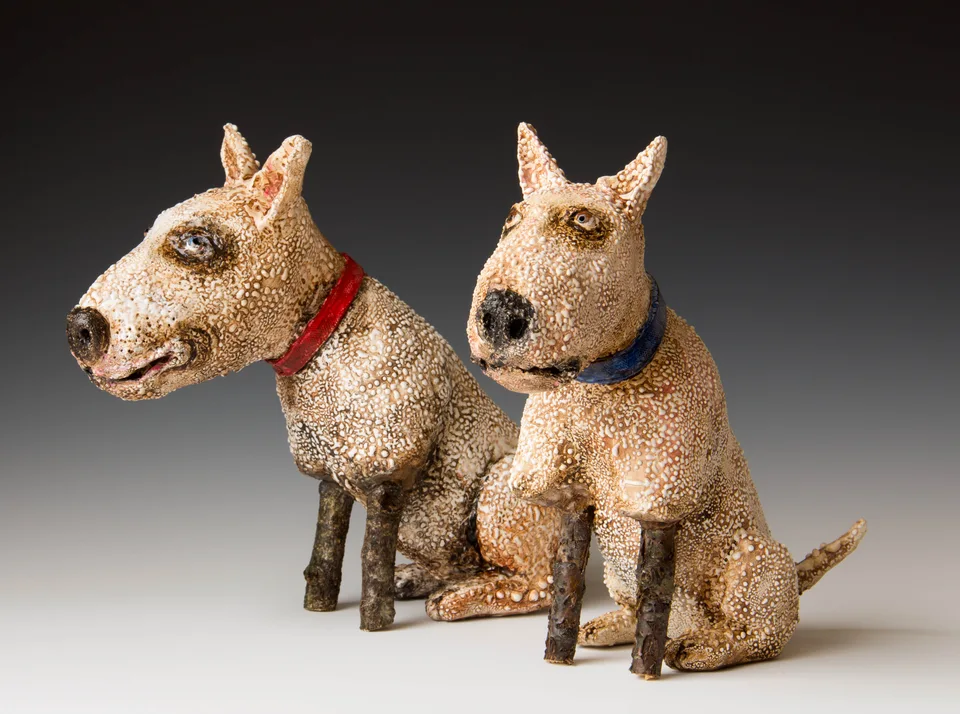 Mutts — ceramic and mixed-media sculpture by Steve Jones