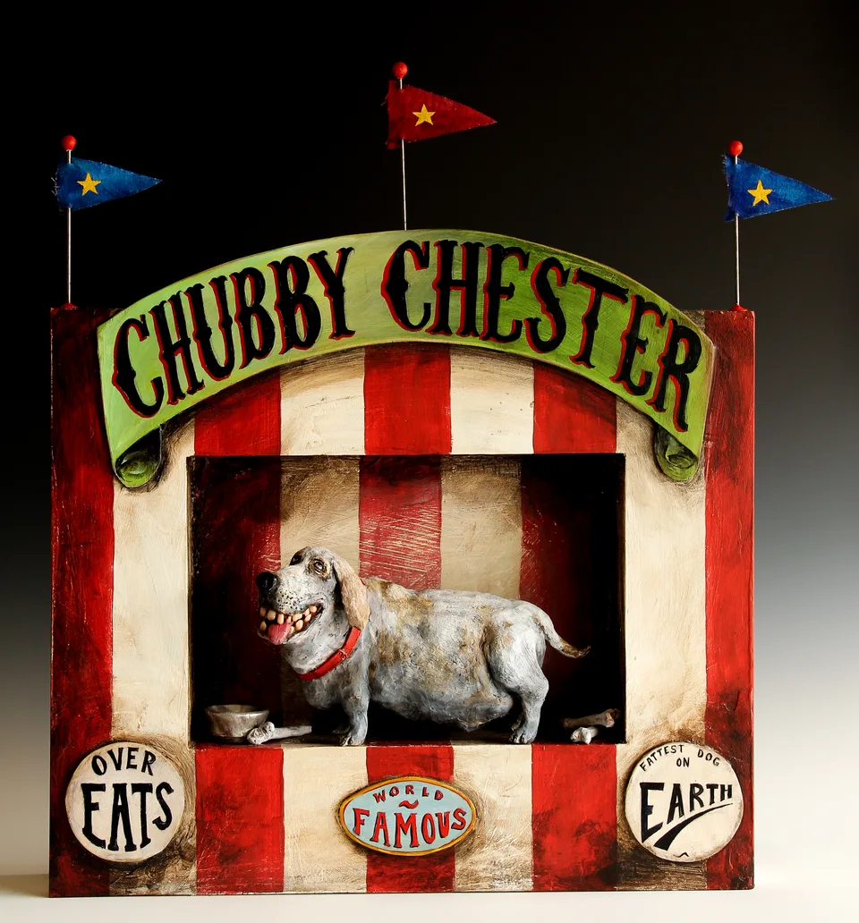 Chubby Chester — ceramic and mixed-media sculpture by Steve Jones