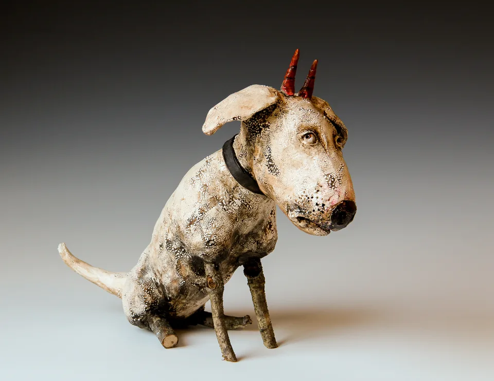 Stick Legged Devil — ceramic and mixed-media sculpture by Steve Jones