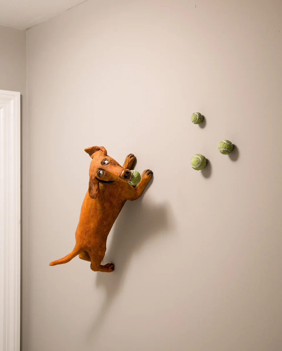 Up the Wall — ceramic and mixed-media sculpture by Steve Jones