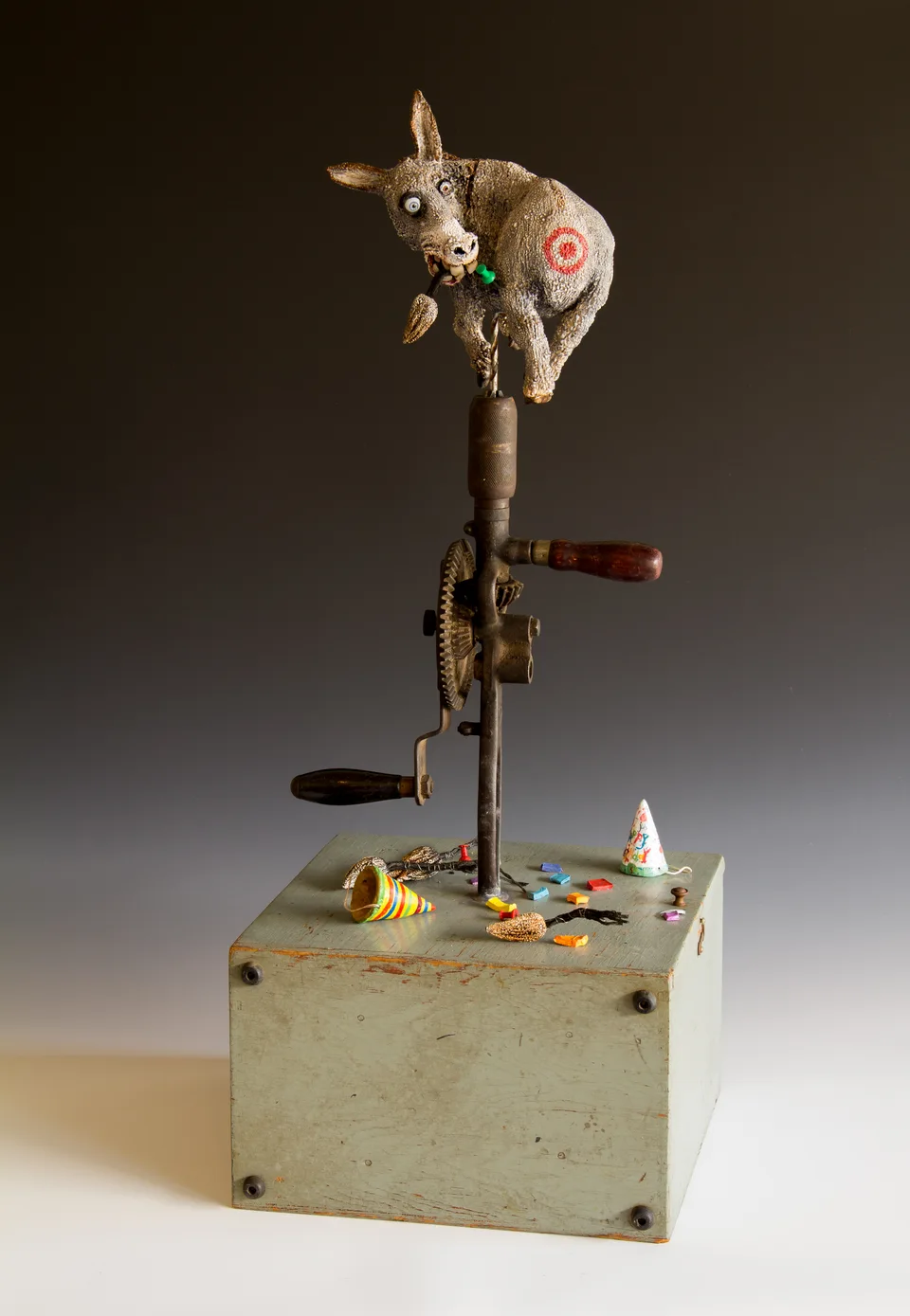Pin The Tail On The Donkey — ceramic and mixed-media sculpture by Steve Jones