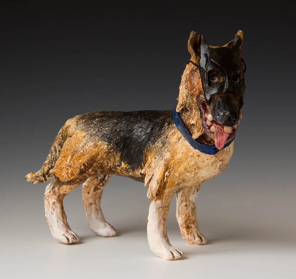 Batdog — ceramic and mixed-media sculpture by Steve Jones