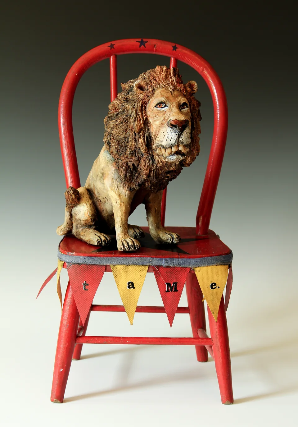 The Tame Lion — ceramic and mixed-media sculpture by Steve Jones