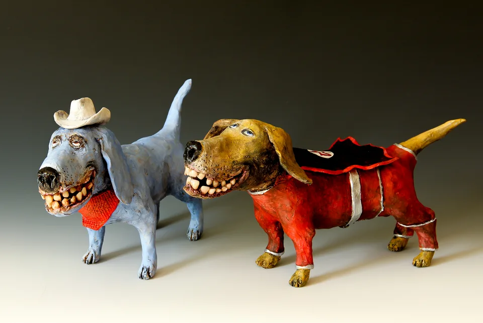 TV Heroes — ceramic and mixed-media sculpture by Steve Jones