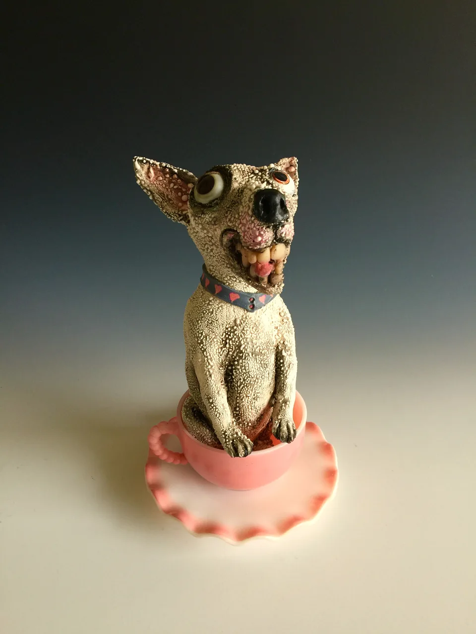 Teacup Chihuahua — ceramic and mixed-media sculpture by Steve Jones