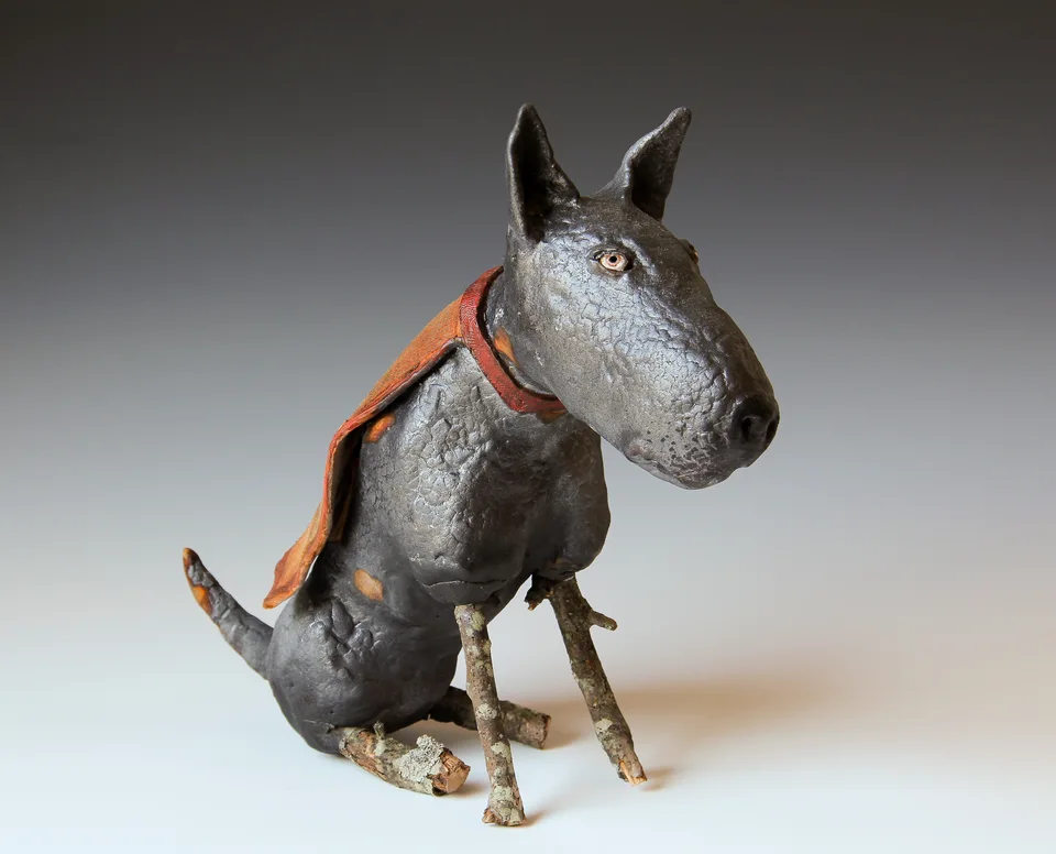 Super Dog — ceramic and mixed-media sculpture by Steve Jones