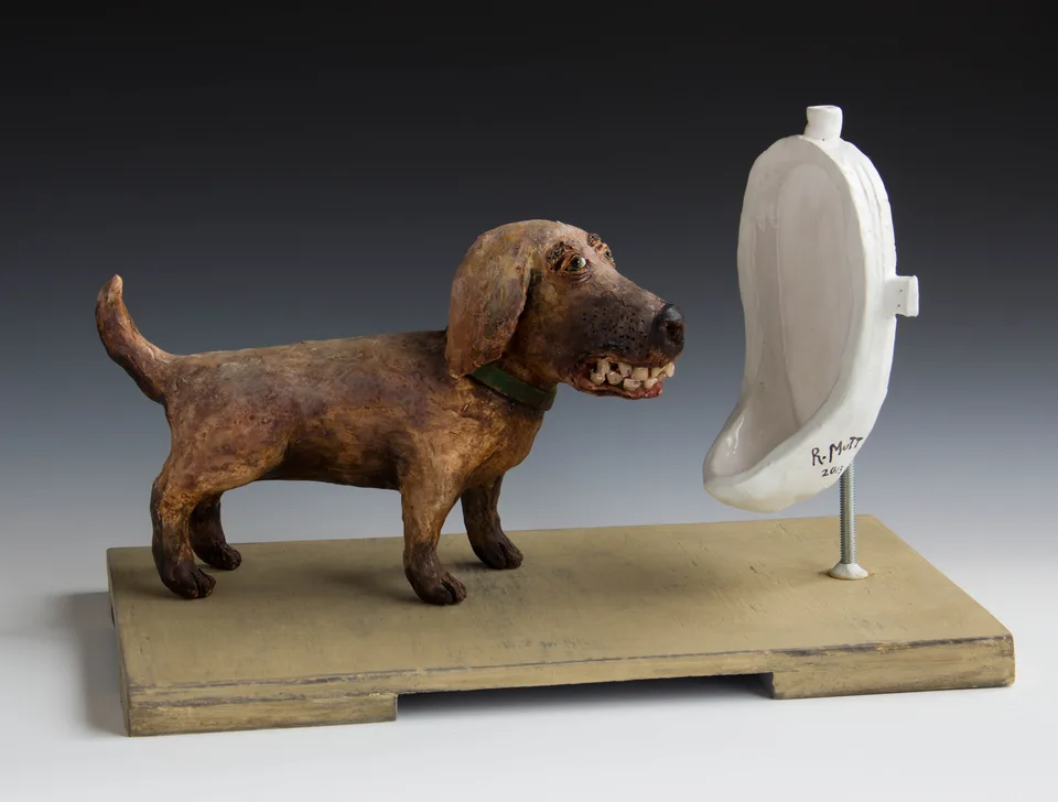 R Mutt — ceramic and mixed-media sculpture by Steve Jones
