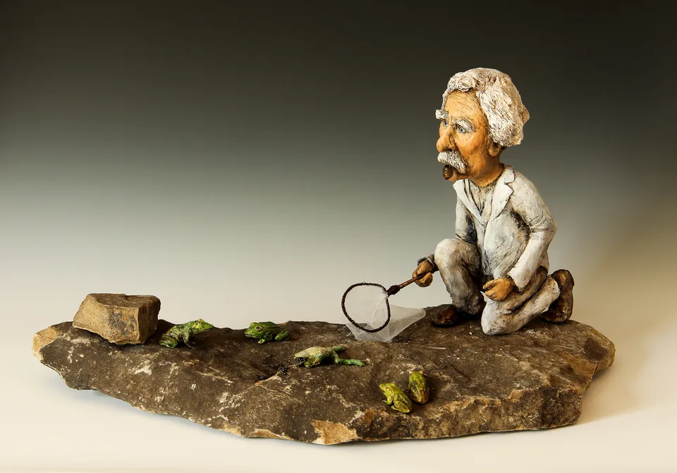 The Jumping Frogs — ceramic and mixed-media sculpture by Steve Jones