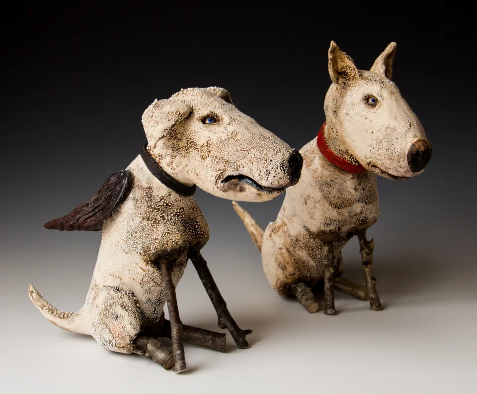 Mutts each — ceramic and mixed-media sculpture by Steve Jones
