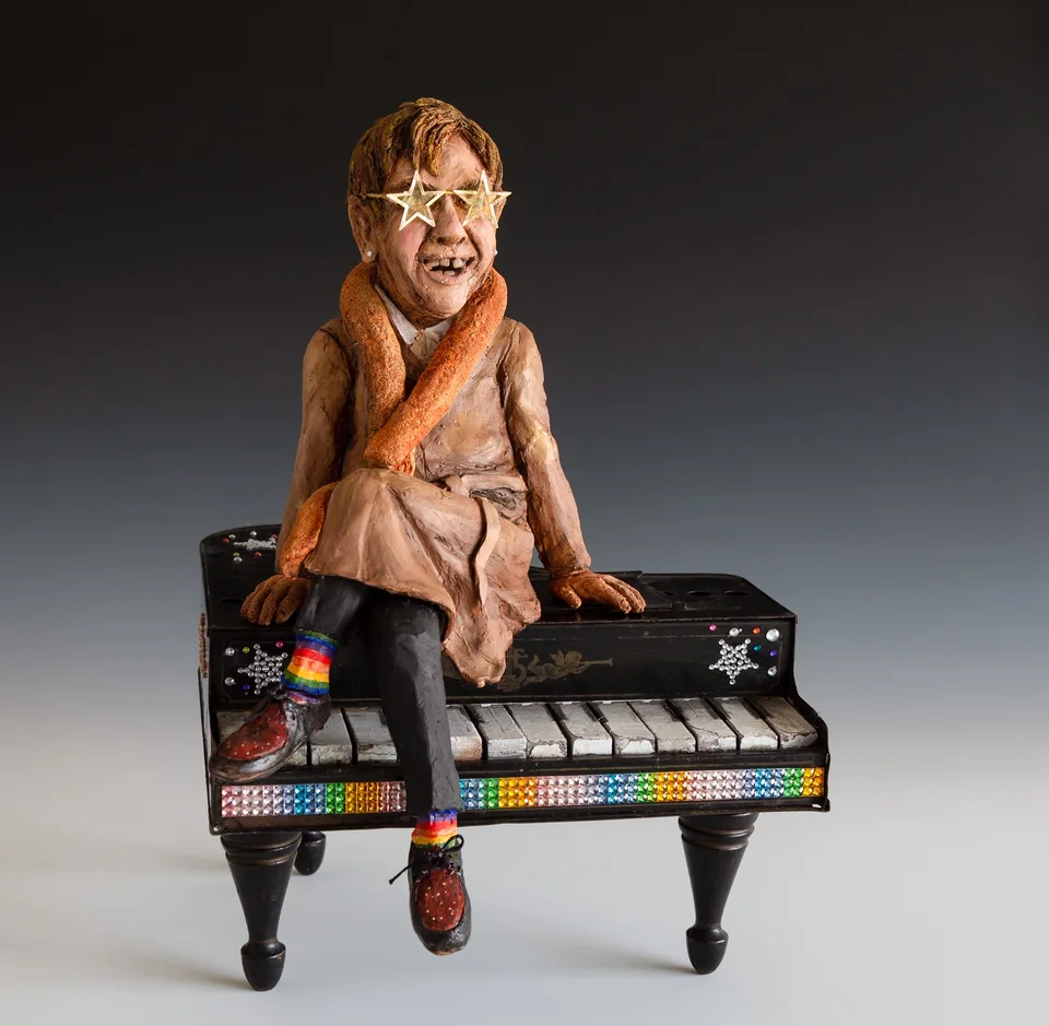 Sir Elton — ceramic and mixed-media sculpture by Steve Jones