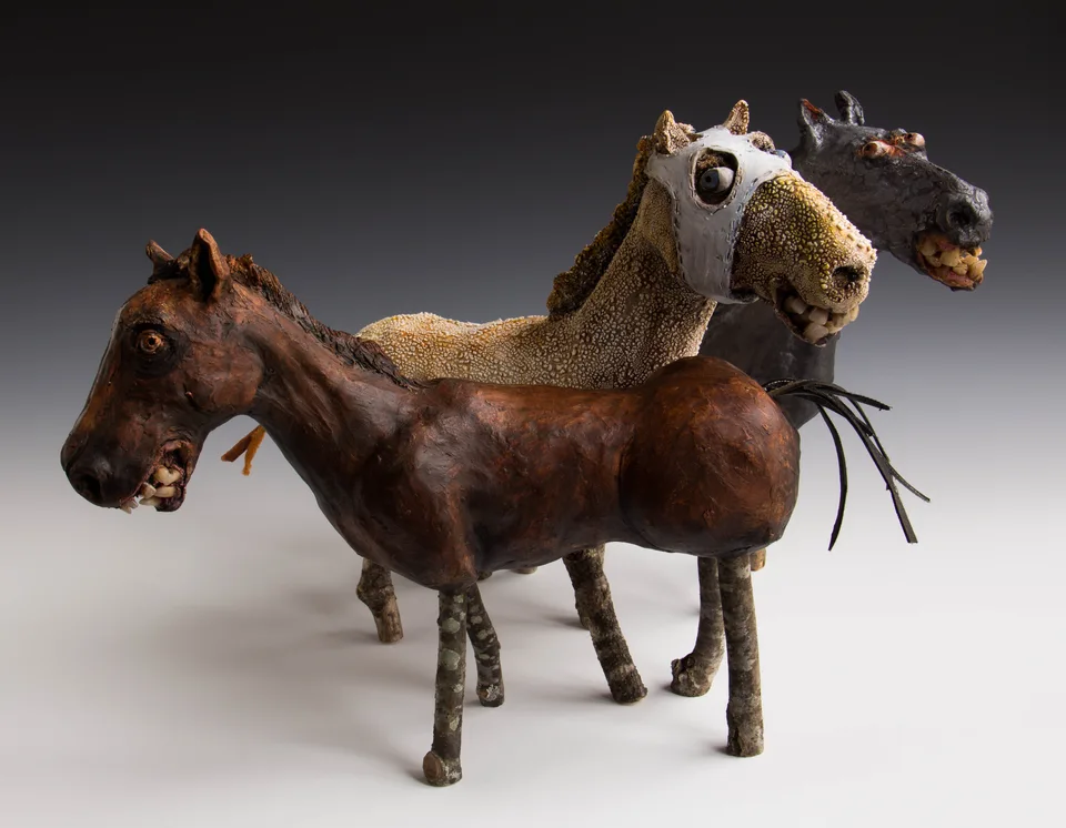 Horses Brown horse Racing Horse each — ceramic and mixed-media sculpture by Steve Jones
