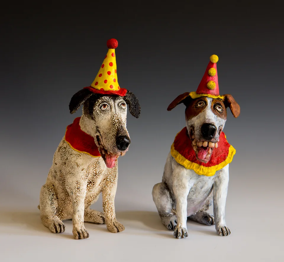 Circus Dogs each — ceramic and mixed-media sculpture by Steve Jones
