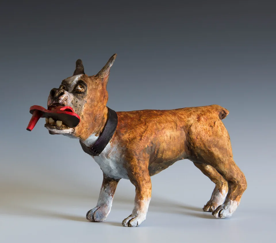 Spiteful Boxer — ceramic and mixed-media sculpture by Steve Jones