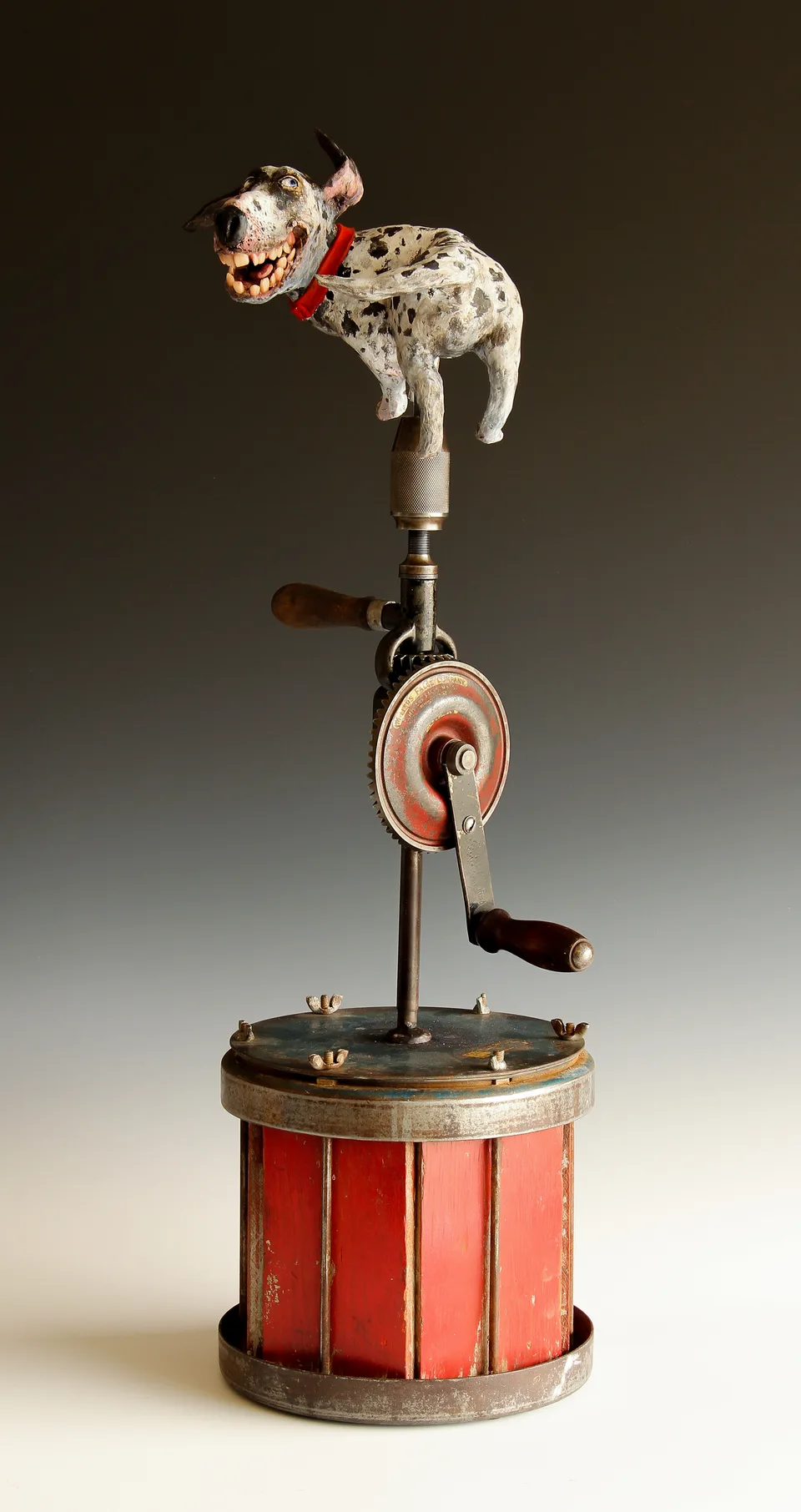 Dalmation Chasing Tail — ceramic and mixed-media sculpture by Steve Jones
