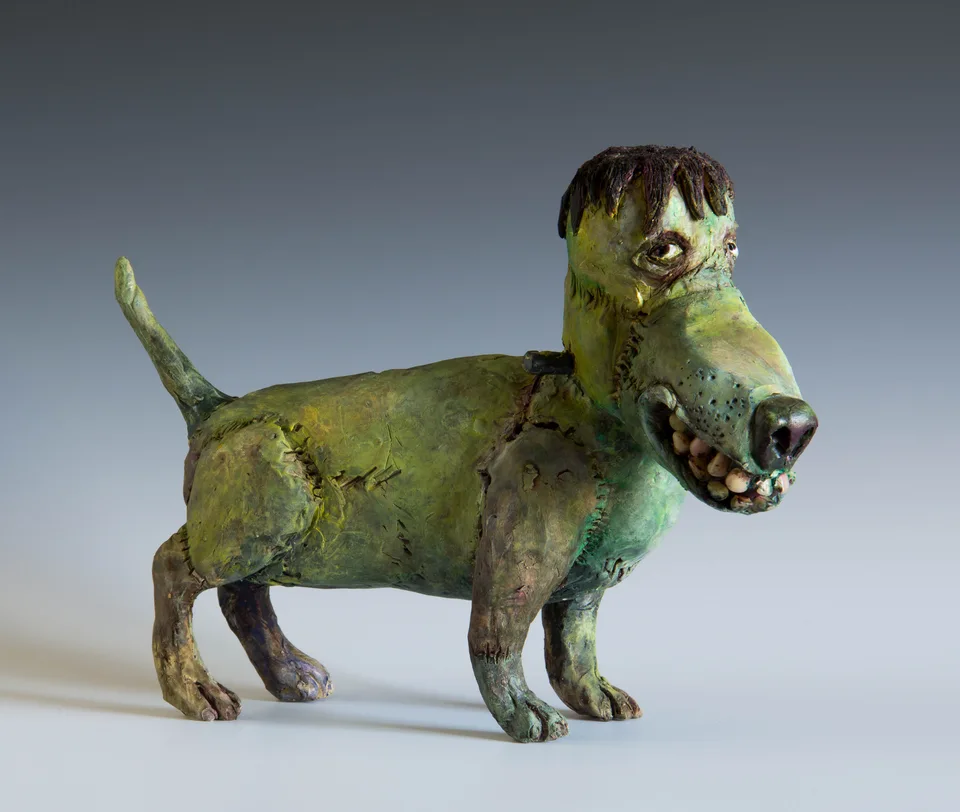 Frankenmutt — ceramic and mixed-media sculpture by Steve Jones
