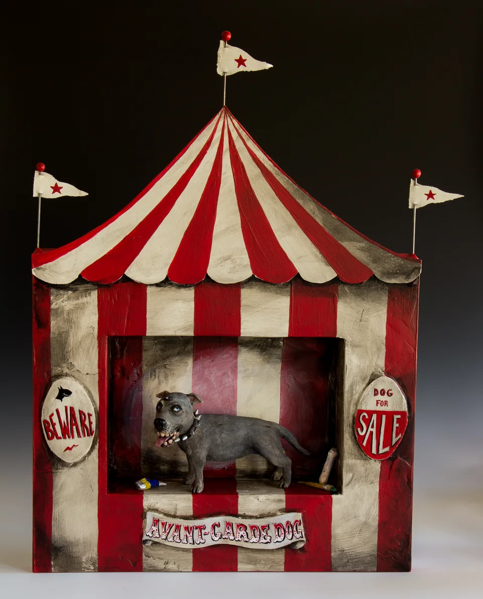 Avant Garde Dog — ceramic and mixed-media sculpture by Steve Jones