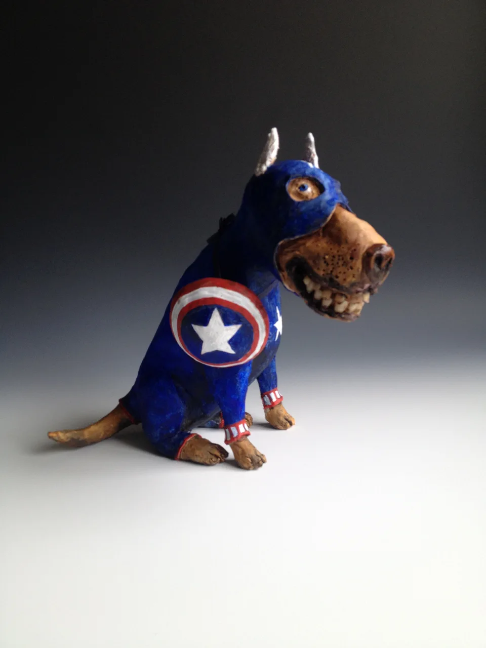 Captain America — ceramic and mixed-media sculpture by Steve Jones