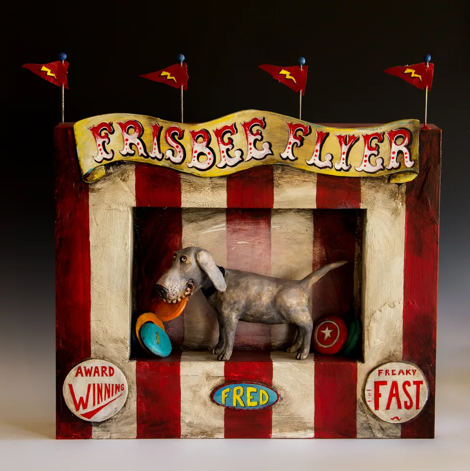 Frisbee Flyer — ceramic and mixed-media sculpture by Steve Jones