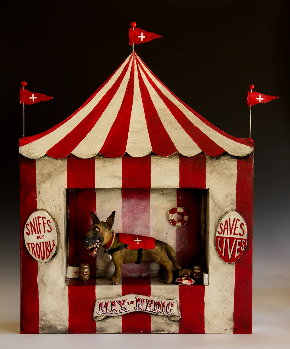 Max the Medic — ceramic and mixed-media sculpture by Steve Jones