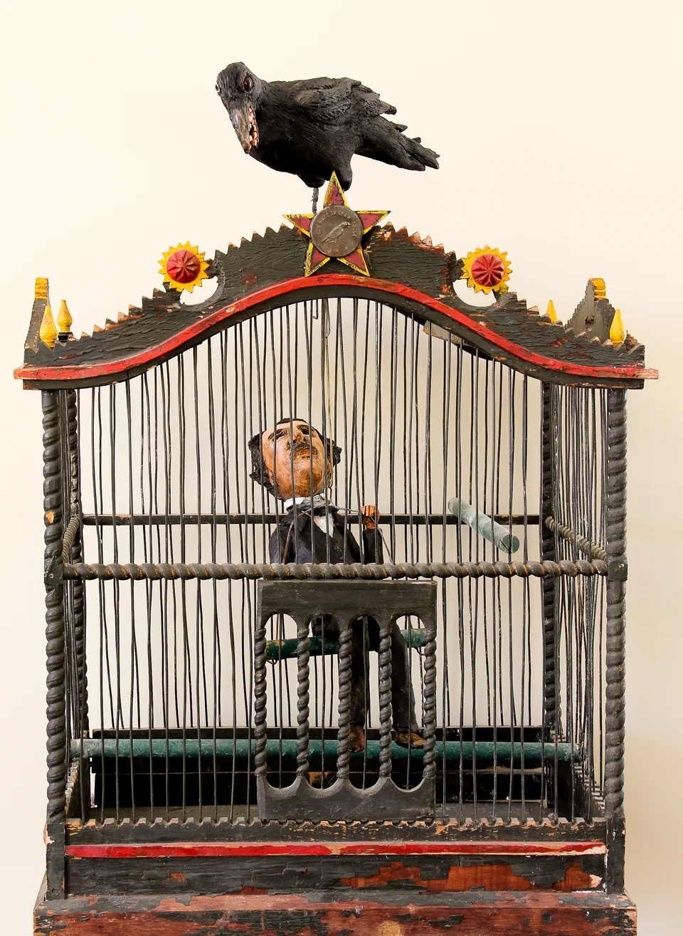 Swinging Poe — ceramic and mixed-media sculpture by Steve Jones
