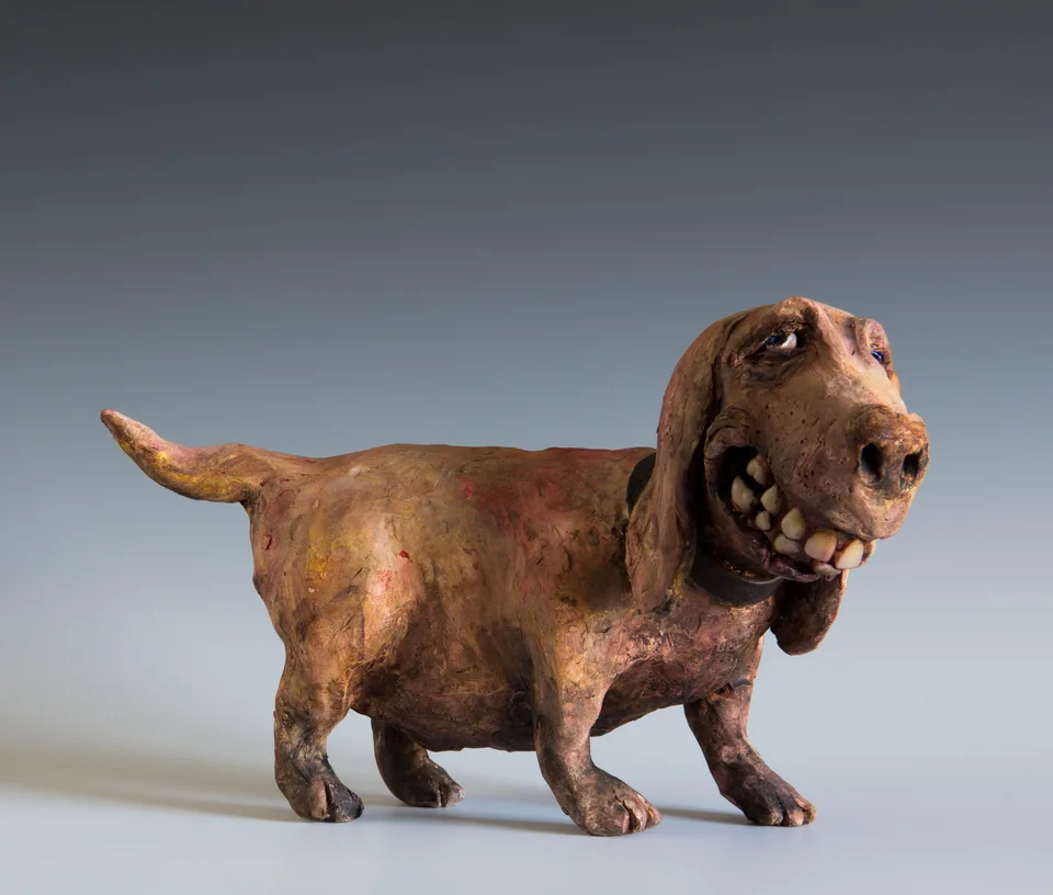 Chunky Dog — ceramic and mixed-media sculpture by Steve Jones