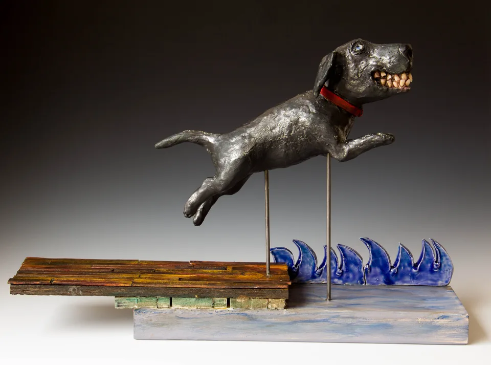 Dive! — ceramic and mixed-media sculpture by Steve Jones