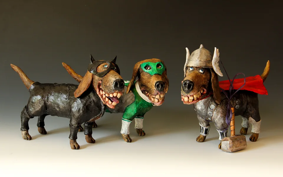 Heroes — ceramic and mixed-media sculpture by Steve Jones
