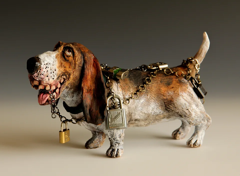 Houndini — ceramic and mixed-media sculpture by Steve Jones