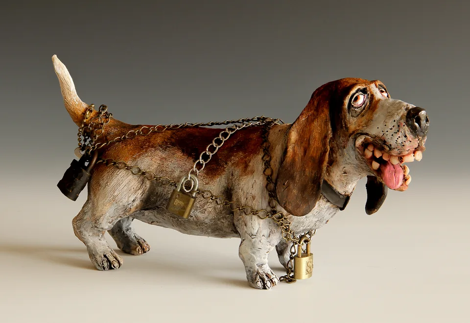 Houndini — ceramic and mixed-media sculpture by Steve Jones