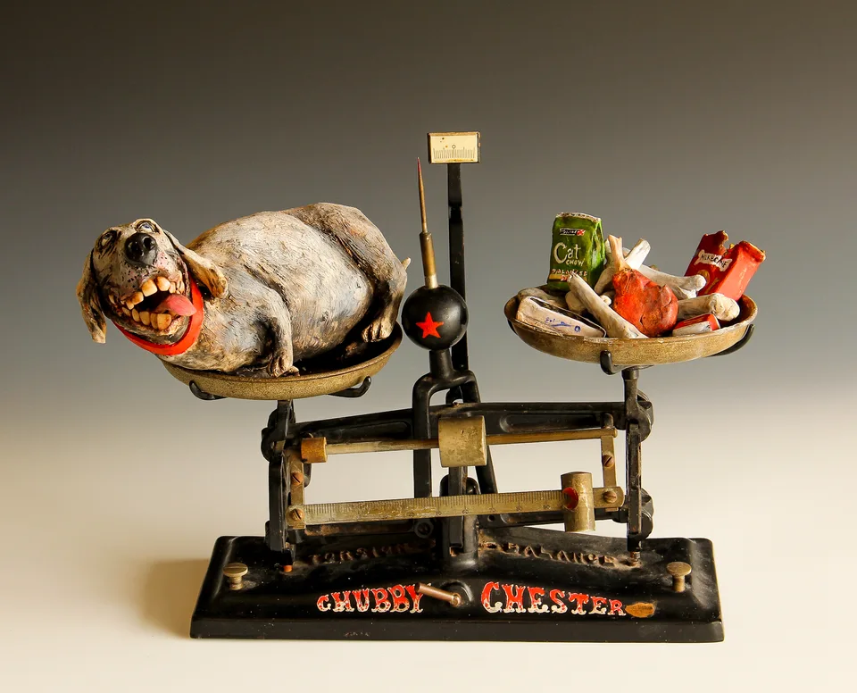 Chubby Chester (scale) — ceramic and mixed-media sculpture by Steve Jones