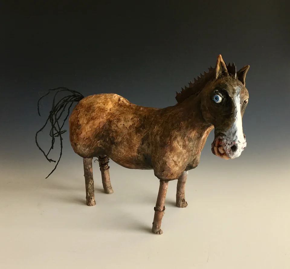 Saw Horse — ceramic and mixed-media sculpture by Steve Jones